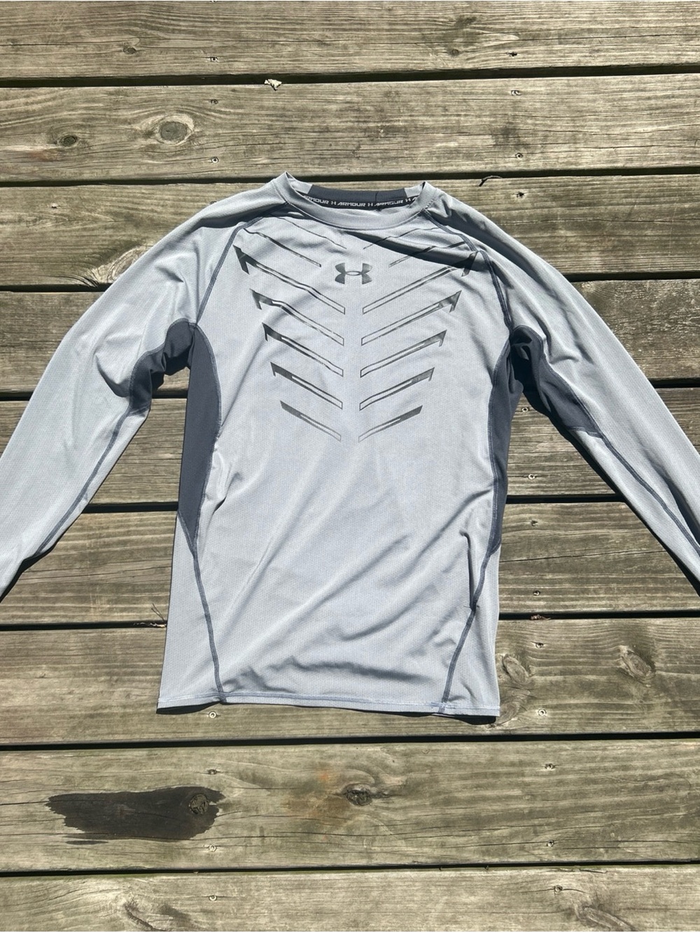 Under Armour Light Gray Long Sleeve Compression Top with Chevron Detail